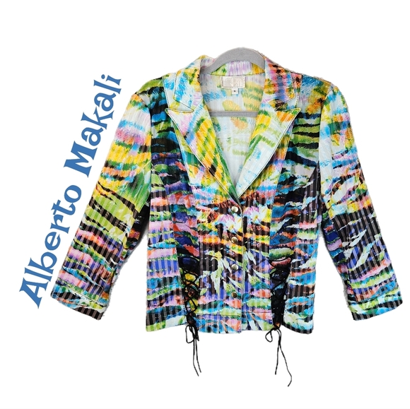 Alberto Makali Jackets & Blazers - Alberto Makali Womens Colorful Lace Up Detail Short Jacket Sz 6 Vintage Light